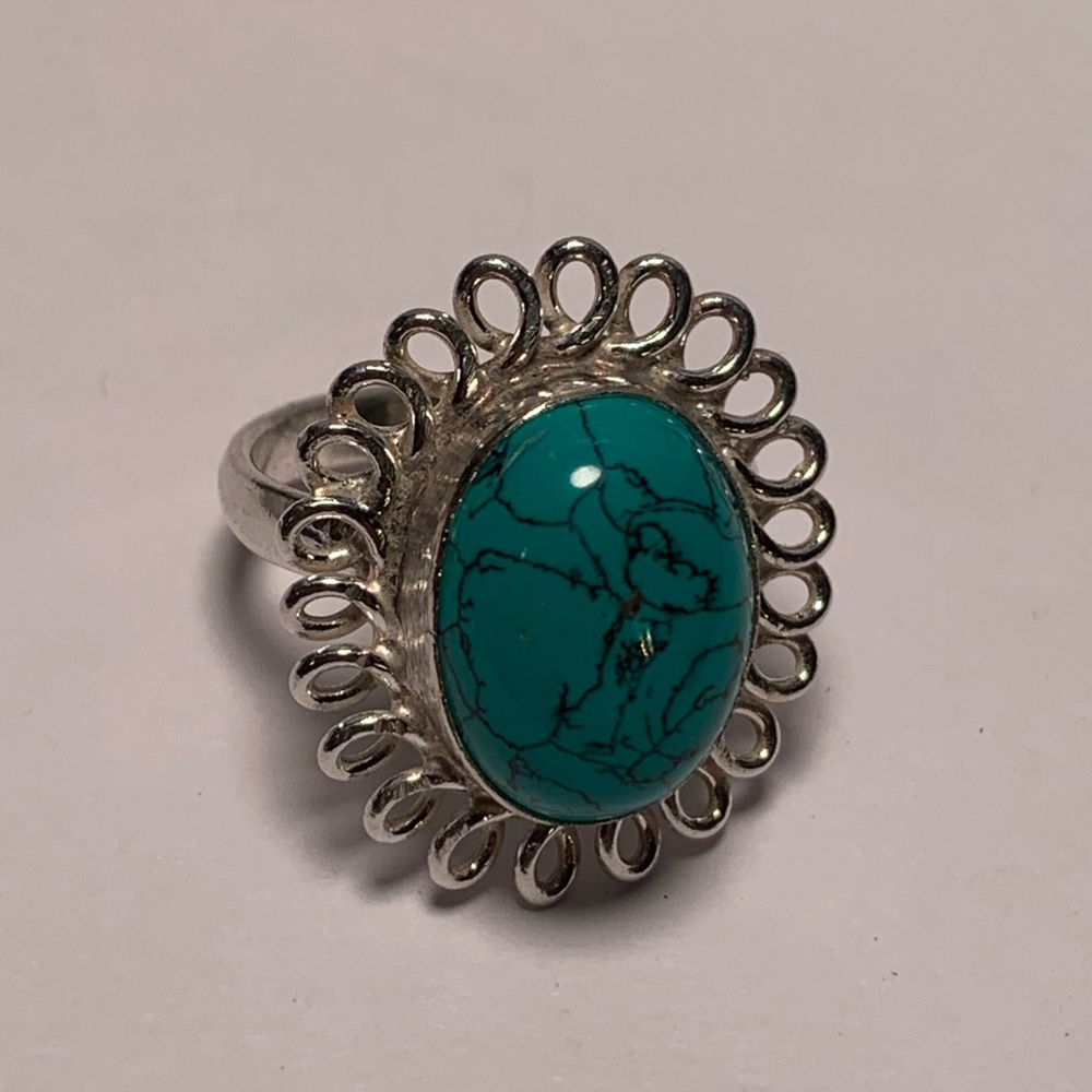 Silver ring with blue green chalcedony size 7